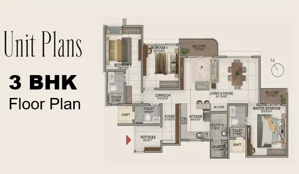 Featured Image of The Prestige Place 3 BHK Floor Plan